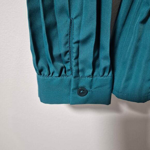 Zac & Rachel Womens Emerald Green Blouse Long-sleeved Small Accordion Stretch - Picture 6 of 15
